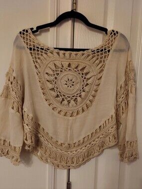Boho Crochet-Back Women's Top - Cream